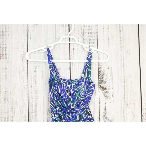 LL Bean Mix and Match Swimwear Squareneck Tankini Blue Print Size 4 - Picture 2 of 8